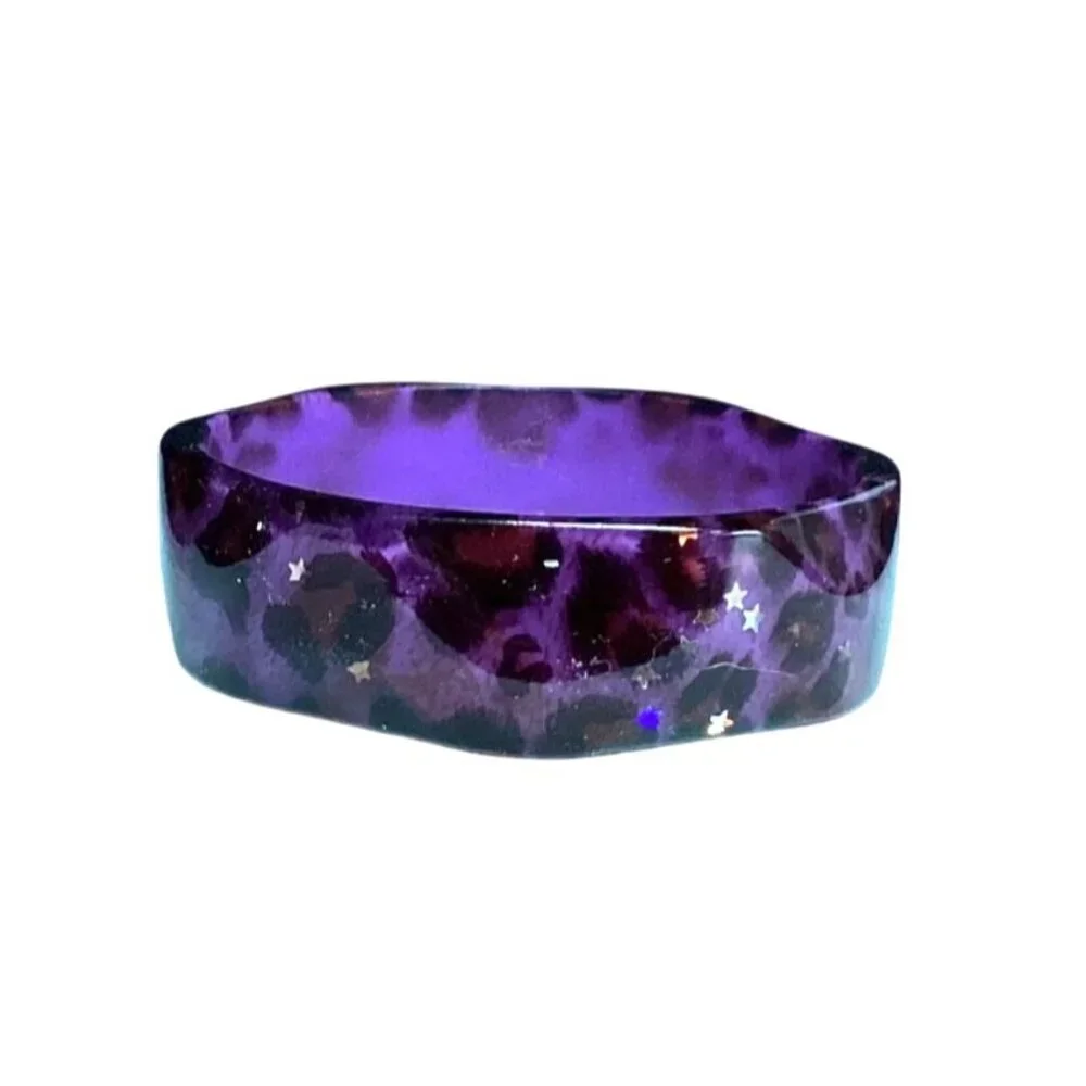 Purple Y2K faceted Lucite Bangle Bracelet Leopard Print Holo Star Confetti - Picture 6 of 8